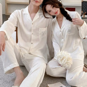 カップル パジャマ セット シンプル ルームウェア 男女兼用 長袖 部屋着 2点セット メンズ レディース 高級感 ID4191 ホワイト / レディースＭ