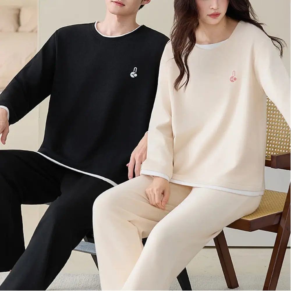 カップル パジャマ セット 長袖 保温 ルームウェア 男女兼用 お揃い 部屋着 ゆったり 2点セット メンズ レディース ID4160