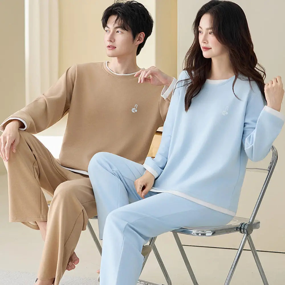カップル パジャマ セット 長袖 保温 ルームウェア 男女兼用 お揃い 部屋着 ゆったり 2点セット メンズ レディース ID4160 タイプ④ / レディースＭ