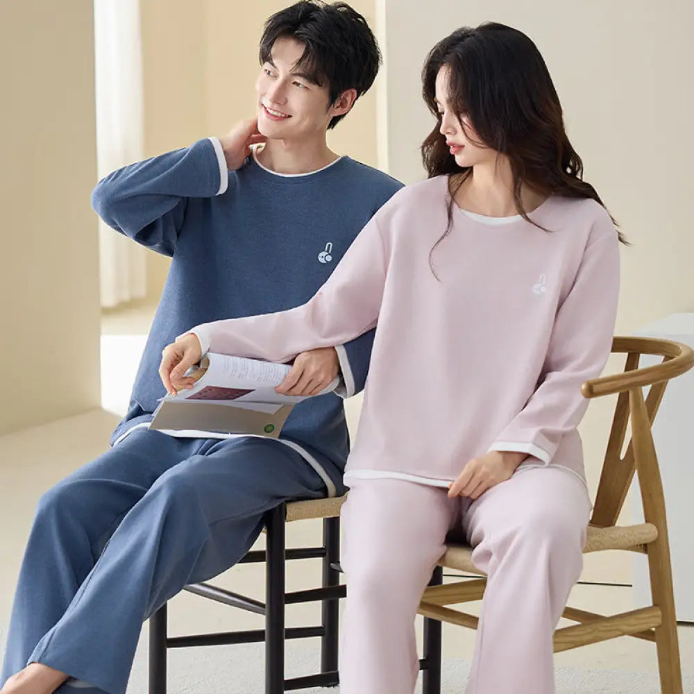 カップル パジャマ セット 長袖 保温 ルームウェア 男女兼用 お揃い 部屋着 ゆったり 2点セット メンズ レディース ID4160 タイプ② / レディースＭ