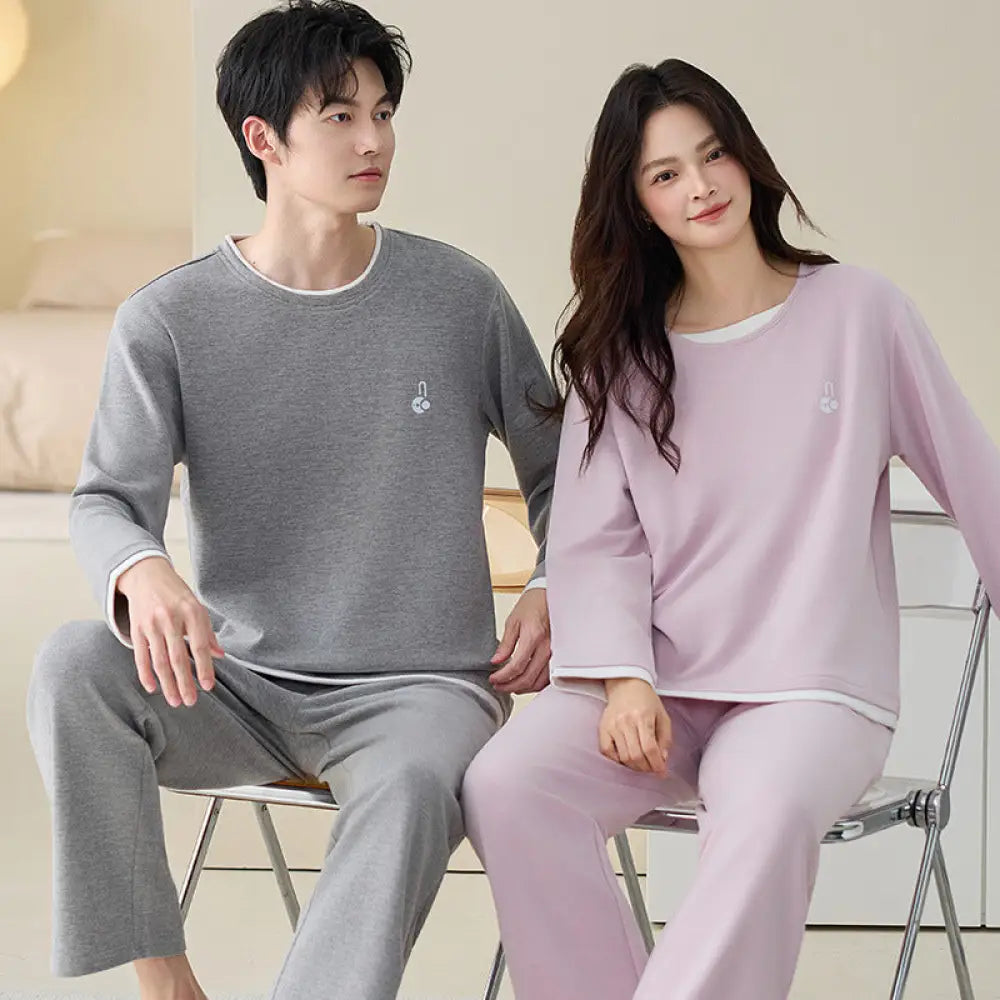 カップル パジャマ セット 長袖 保温 ルームウェア 男女兼用 お揃い 部屋着 ゆったり 2点セット メンズ レディース ID4160 タイプ③ / レディースＭ