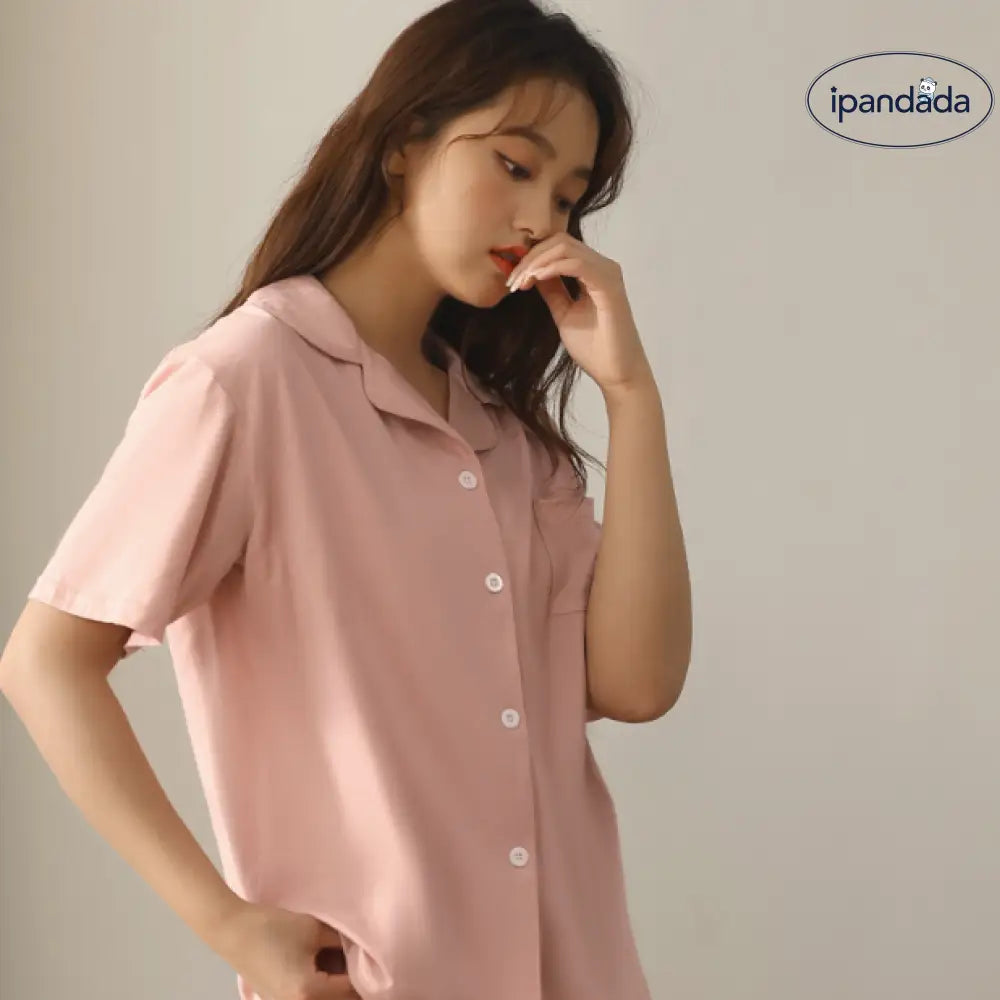 ID688 カップル パジャマ 夏 綿100% 薄手 半袖 ショートパンツ カーディガン セット メンズ レディース おそろい 2点セット 吸汗 速乾 ゆったり 無地 ルームウェア カップル＞セットアップ