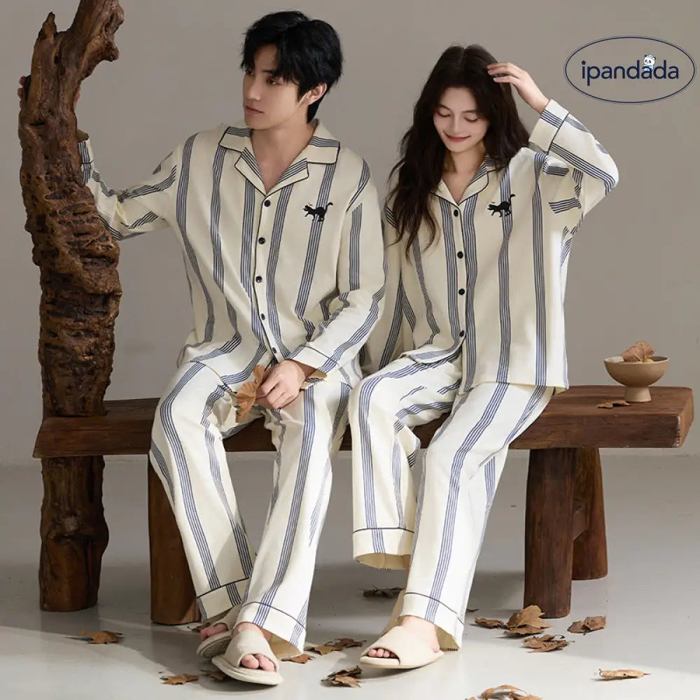 カップル パジャマ 新作 レディース 長袖 ストライプ セットアップ ルームウェア 着心地 肌触り 部屋着 ペア ID4619 コーディネート＞ペアルック