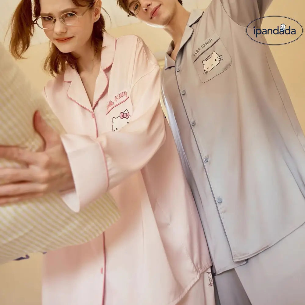 カップル パジャマ 長袖 アイスシルク ゆったりセット 外出可能 ルームウェア レディース 寝間着 プレゼント ペア お揃い ID3883 コーディネート＞ペアルック