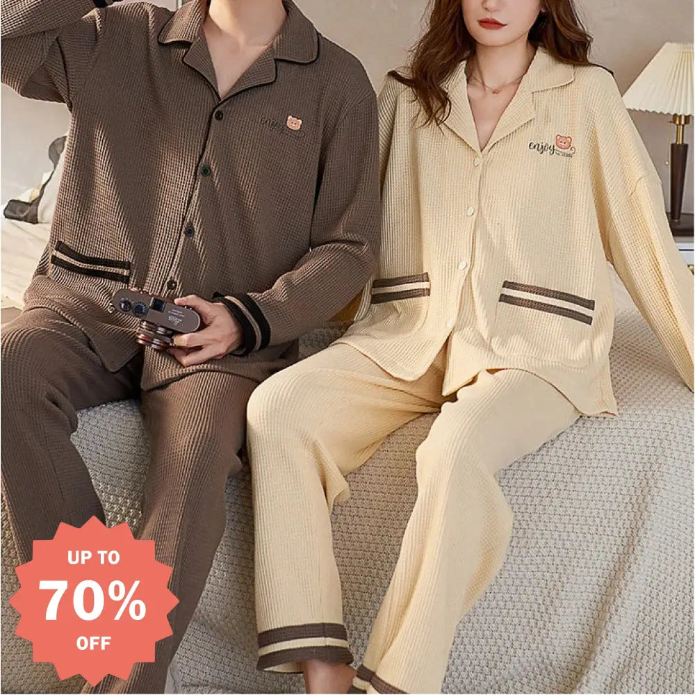 カップル パジャマ 長袖 春秋 韓国風 カジュアル 夫婦 冬用 ルームウェア セット ID3915