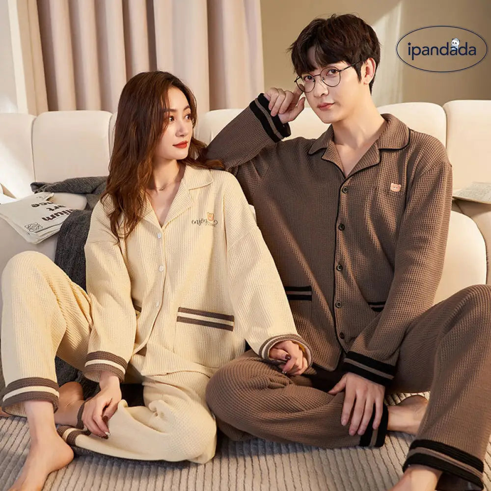 カップル パジャマ 長袖 春秋 韓国風 カジュアル 夫婦 冬用 ルームウェア セット ID3915