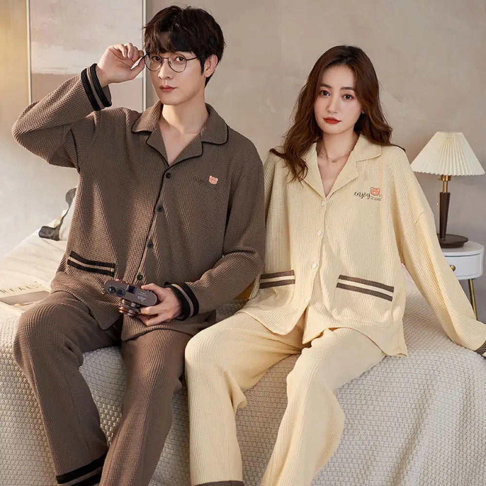 カップル パジャマ 長袖 春秋 韓国風 カジュアル 夫婦 冬用 ルームウェア セット ID3915 写真通り / レディースＭ