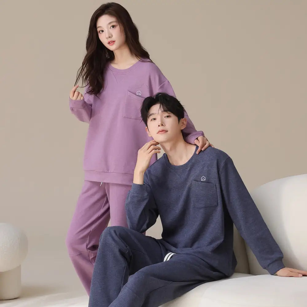 カップル パジャマ 長袖 シンプル ルームウェア セット ID4140 タイプ② / レディースＭ