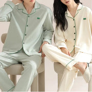 カップル パジャマ 長袖 長ズボン シンプル ゆったり カジュアル 大きめ ホームウェア セット ID4131 タイプ① / レディースＭ