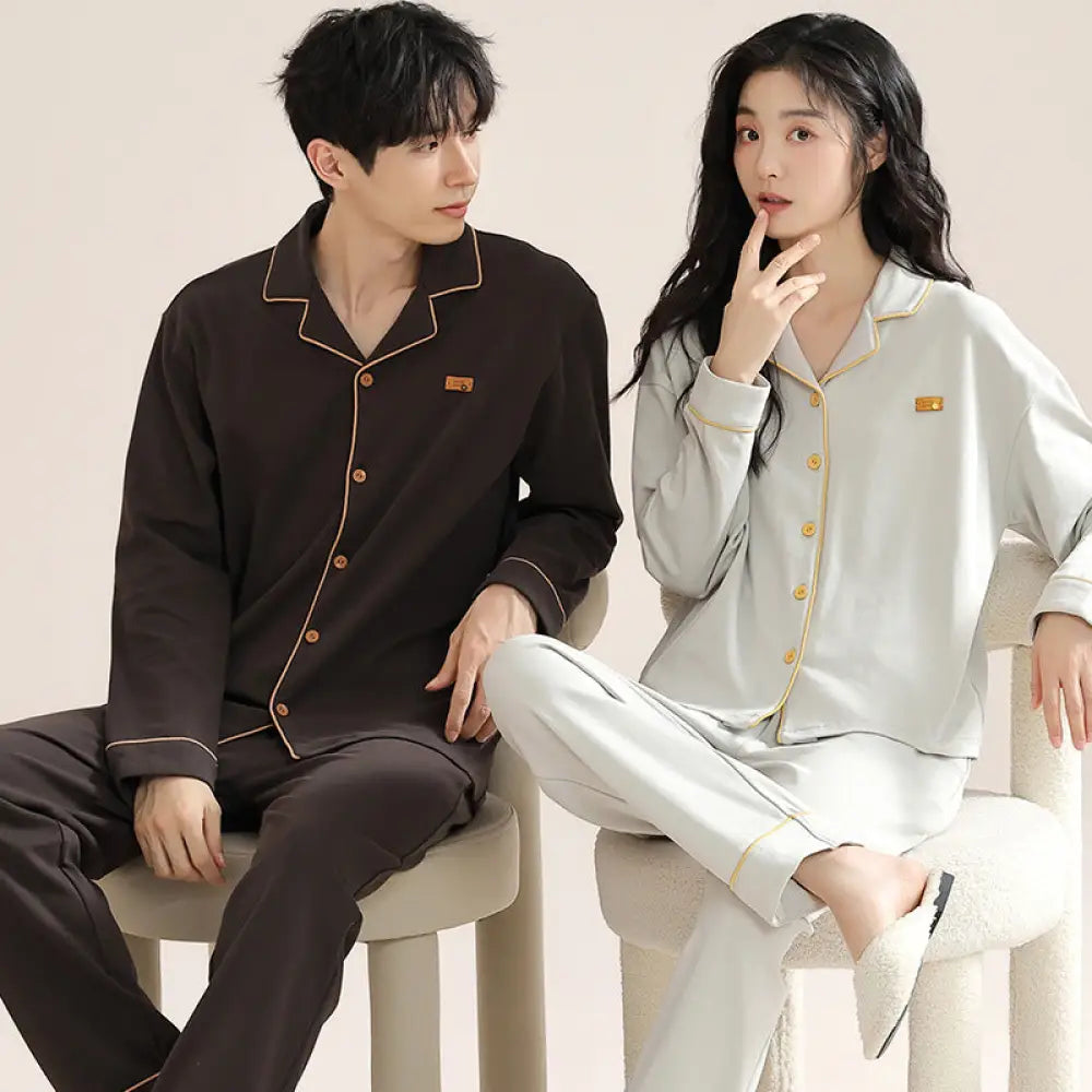 カップル パジャマ 長袖 長ズボン シンプル ゆったり カジュアル 大きめ ホームウェア セット ID4131 タイプ⑥ / レディースＭ
