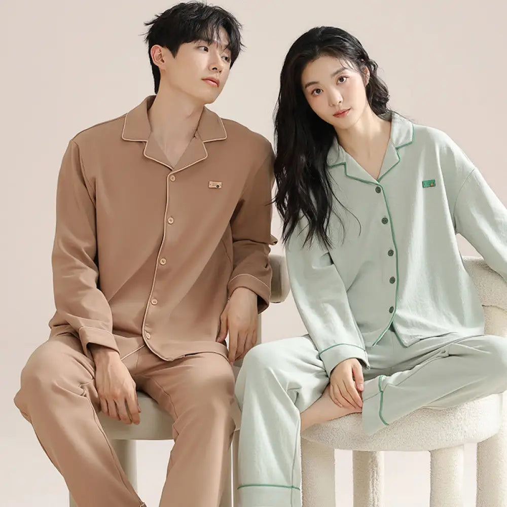 カップル パジャマ 長袖 長ズボン シンプル ゆったり カジュアル 大きめ ホームウェア セット ID4131 タイプ② / レディースＭ