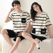 ID1101 カップル パジャマセット 綿100% 夏用 半袖 ショートパンツ 男女兼用 おしゃれ 外出着可 キャラクター ルームウェア 写真通り① / レディースＭ カップル＞セットアップ