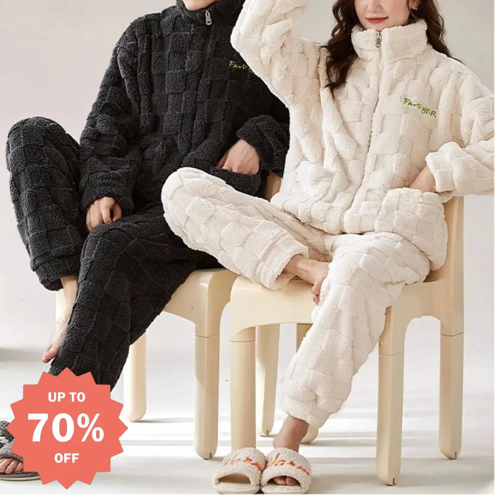 カップル パジャマセット 秋冬 厚手 コーラルフリース フランネル 女性 カートゥーン 男性 ファスナー ID3093 タイプ① / レディースＭ