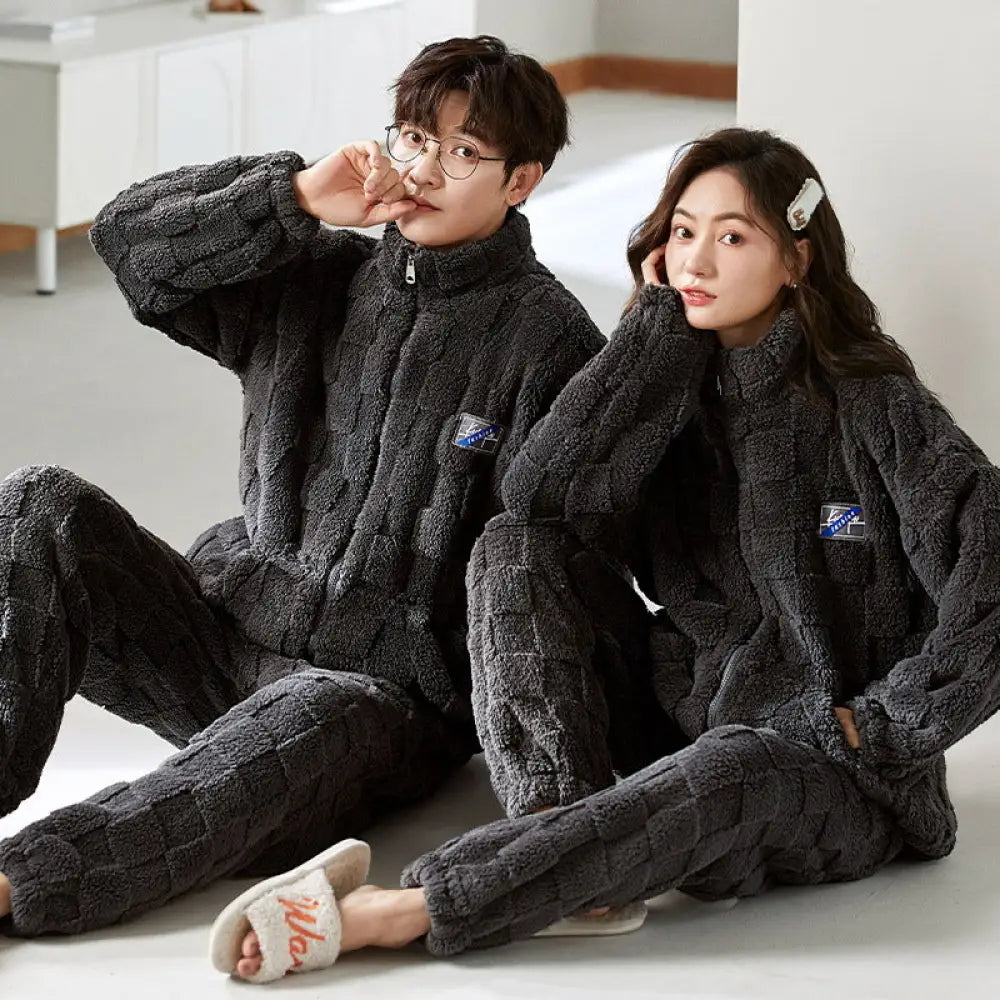 カップル パジャマセット 秋冬 厚手 コーラルフリース フランネル 女性 カートゥーン 男性 ファスナー ID3093 タイプ④ / レディースＭ