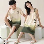 ID1035 カップル パンダ柄 パジャマセット 夏用 胸当て付き 半袖＆ワンピース ゆったり おうちデートコーデ カップル＞セットアップ