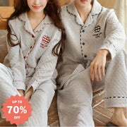 カップル 秋冬 エアリーコットン ペアパジャマ 厚手 シンプル 長袖 長パン ヘアウェアセット 男性用 女性用 クリスマスプレゼント ID3155 コーディネート＞ペアルック