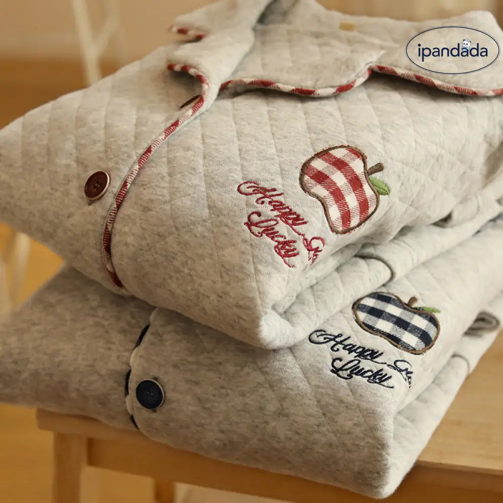 カップル 秋冬 エアリーコットン ペアパジャマ 厚手 シンプル 長袖 長パン ヘアウェアセット 男性用 女性用 クリスマスプレゼント ID3155 コーディネート＞ペアルック