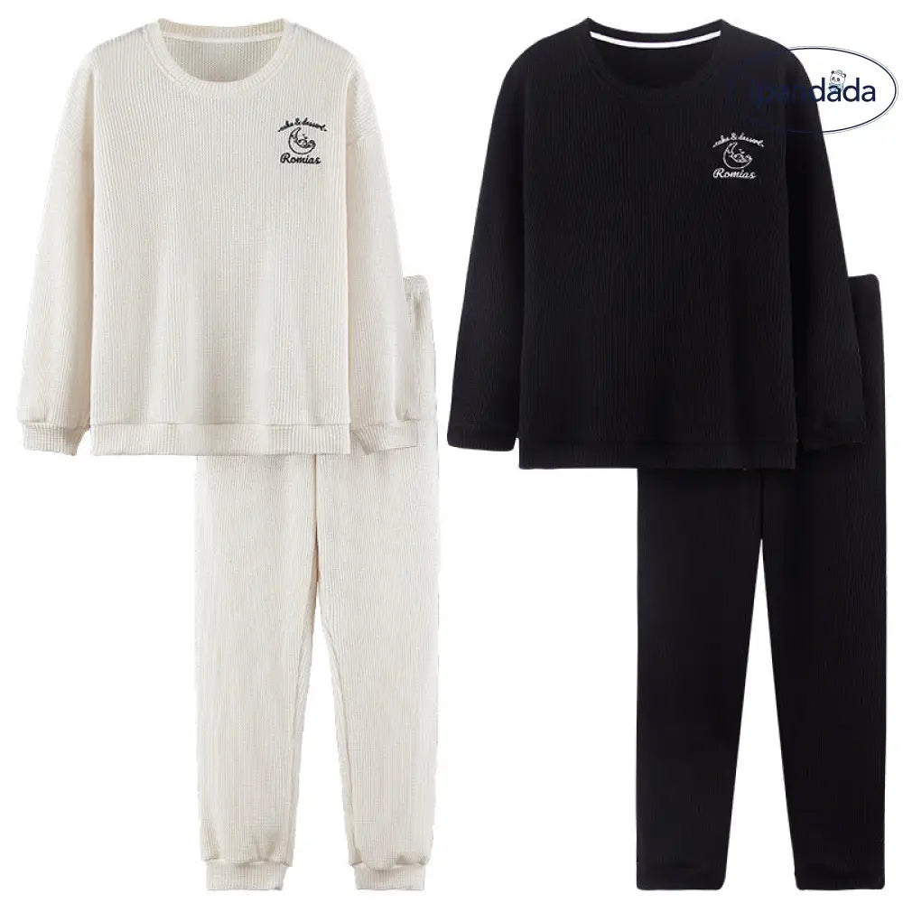 カップル ルームウェア セット 春秋 長袖 シンプル ゆったり お揃い パジャマ 部屋着 2点セット 肌触りよい ID4074