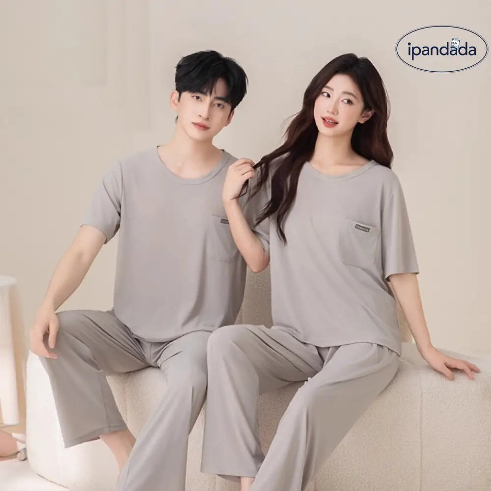 ID1686 カップル用 アイスシルク パジャマセット 涼感 半袖トップス＆ショートパンツ ゆったりサイズ お出かけにも 家居着