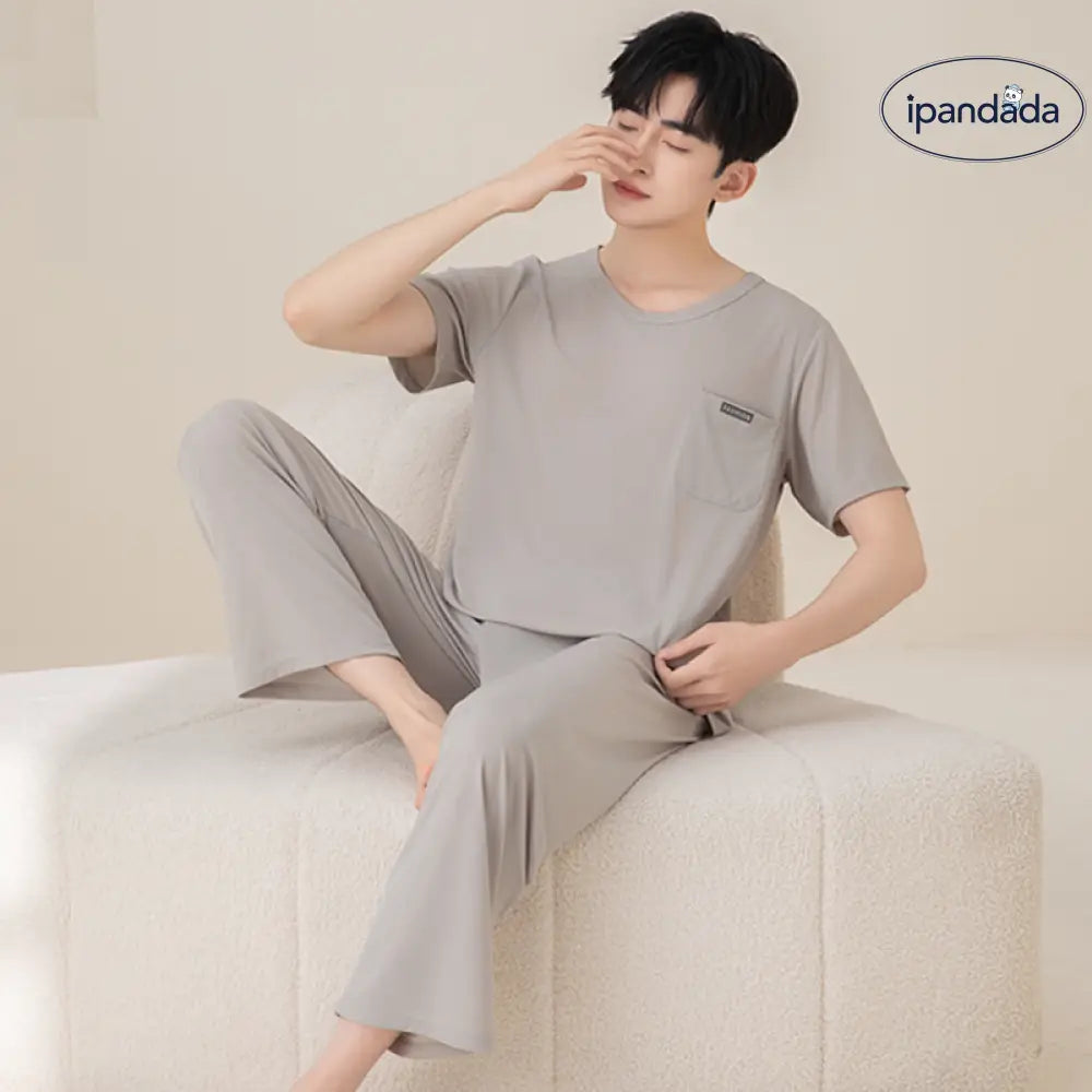 ID1686 カップル用 アイスシルク パジャマセット 涼感 半袖トップス＆ショートパンツ ゆったりサイズ お出かけにも 家居着