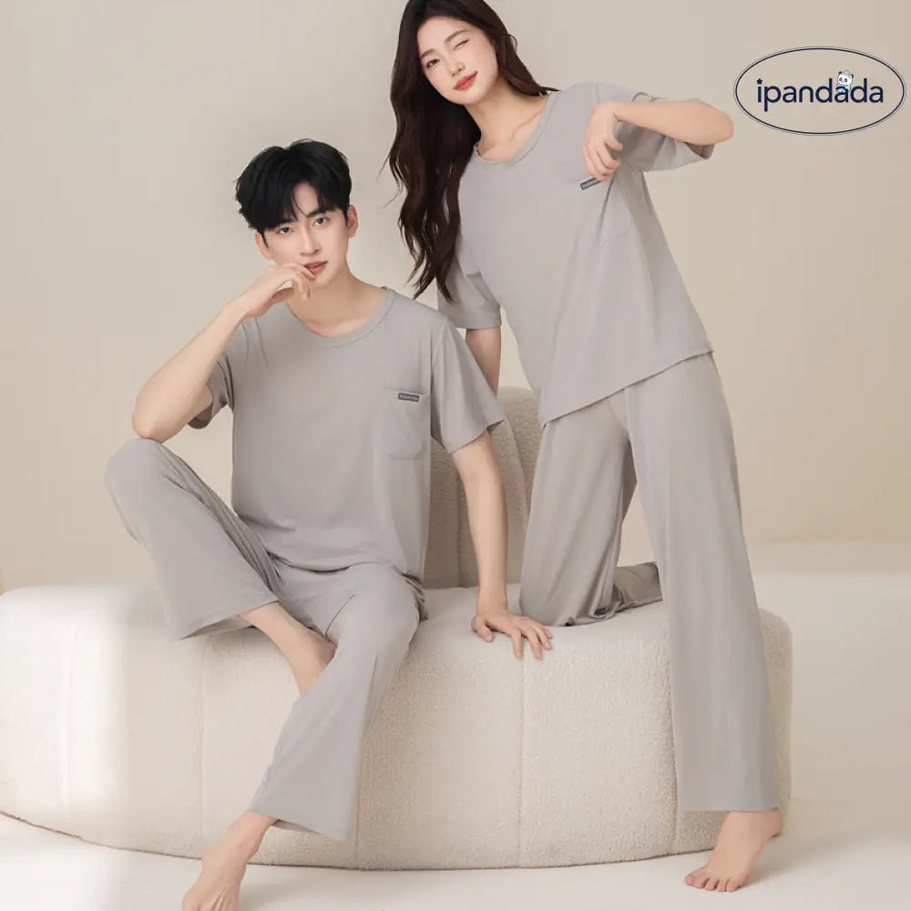 ID1686 カップル用 アイスシルク パジャマセット 涼感 半袖トップス＆ショートパンツ ゆったりサイズ お出かけにも 家居着
