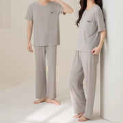 ID1686 カップル用 アイスシルク パジャマセット 涼感 半袖トップス＆ショートパンツ ゆったりサイズ お出かけにも 家居着