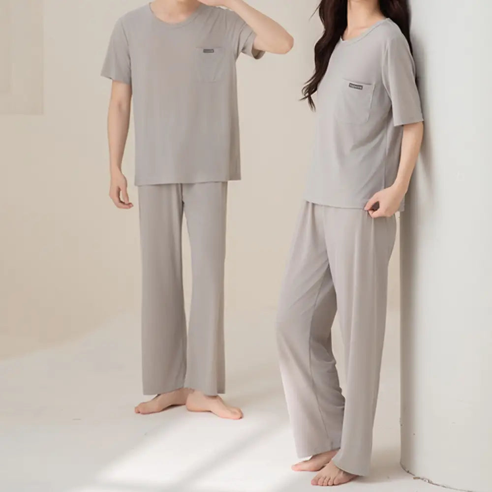 ID1686 カップル用 アイスシルク パジャマセット 涼感 半袖トップス＆ショートパンツ ゆったりサイズ お出かけにも 家居着