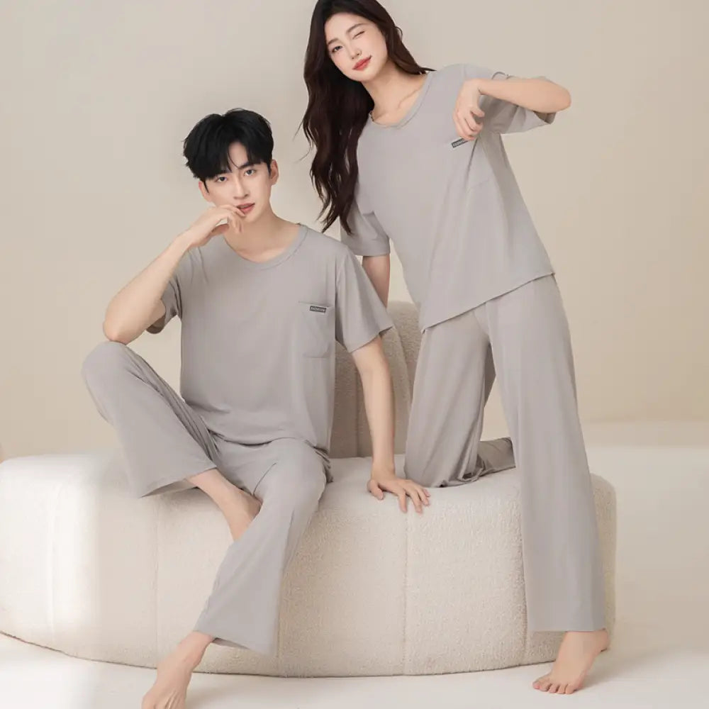 ID1686 カップル用 アイスシルク パジャマセット 涼感 半袖トップス＆ショートパンツ ゆったりサイズ お出かけにも 家居着 写真通り / レディースＭ カップル>セットアップ