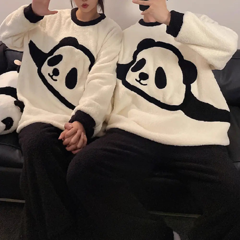カップル用 フリース パジャマ レディース メンズ 冬 ふわふわ パンダ 大きいサイズ メンズ コーラル フリース 保温 ルームウェア セット 部屋着 ID2910 コーディネート＞ペアルック