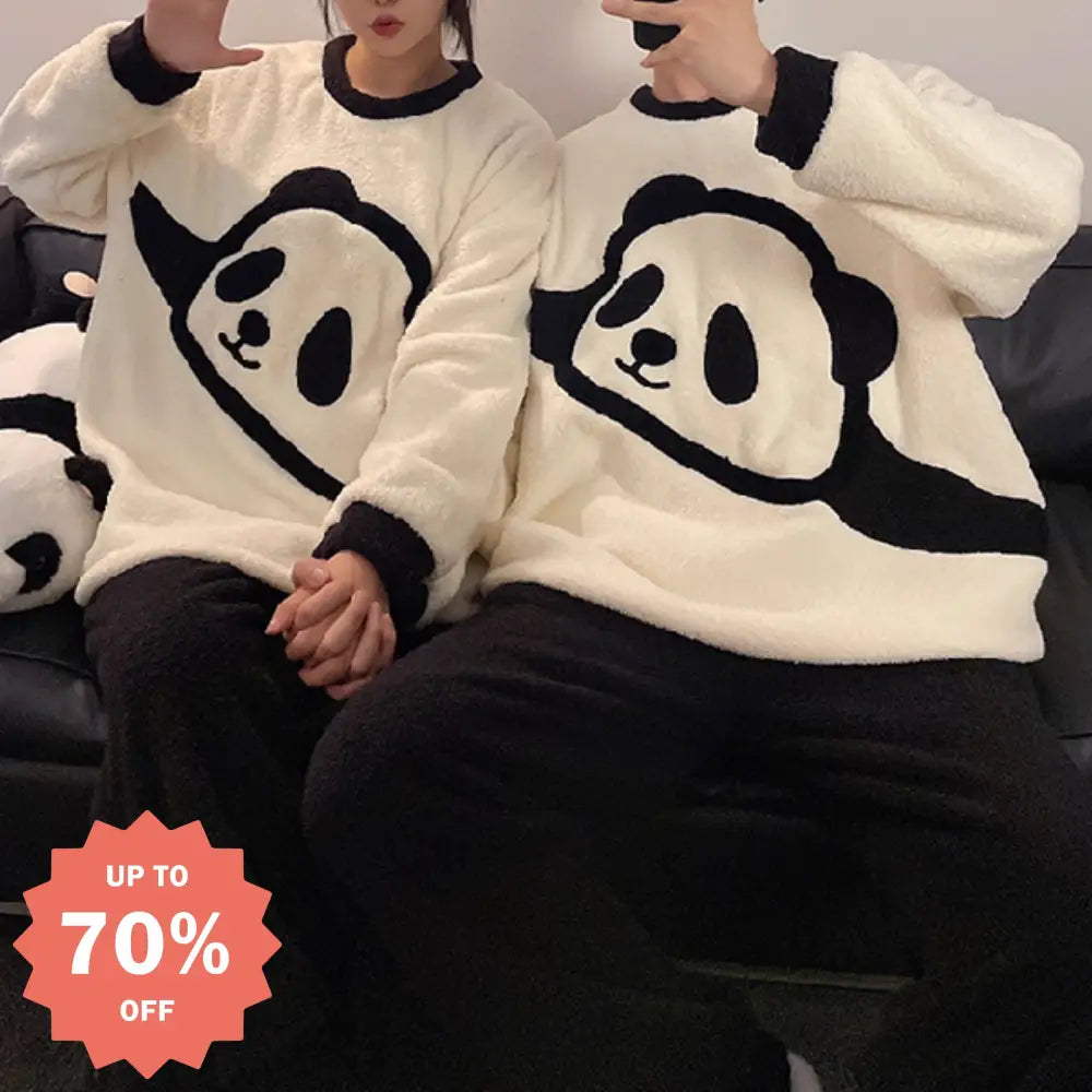 カップル用 フリース パジャマ レディース メンズ 冬 ふわふわ パンダ 大きいサイズ メンズ コーラル フリース 保温 ルームウェア セット 部屋着 ID2910 コーディネート＞ペアルック