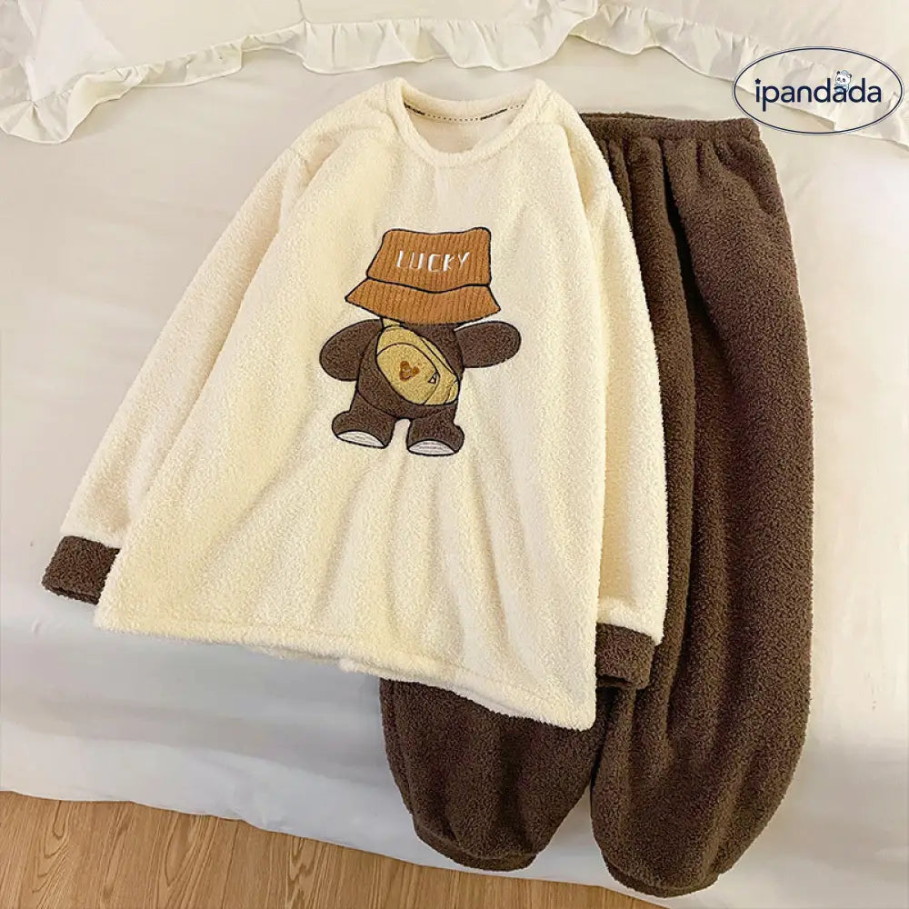 カップル用 フリース パジャマ レディース 冬 熊猫 大きいサイズ メンズ コーラル フリース 保温 ルームウェア セット ID2910