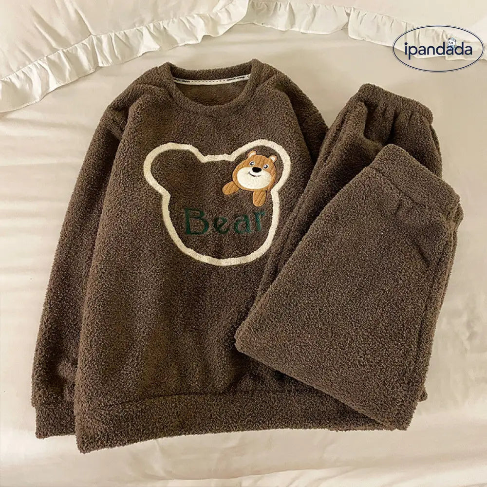 カップル用 フリース パジャマ レディース 冬 熊猫 大きいサイズ メンズ コーラル フリース 保温 ルームウェア セット ID2910