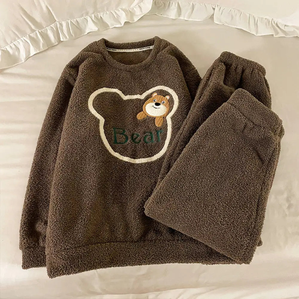 カップル用 フリース パジャマ レディース 冬 熊猫 大きいサイズ メンズ コーラル フリース 保温 ルームウェア セット ID2910 タイプ② / レディースＭ