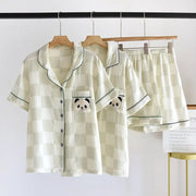 ID1034 【カップル用】綿100% チェック柄 パジャマセット 夏用 半袖＆ショーツ 男女兼用 ゆったり おうちコーデ カップル＞セットアップ