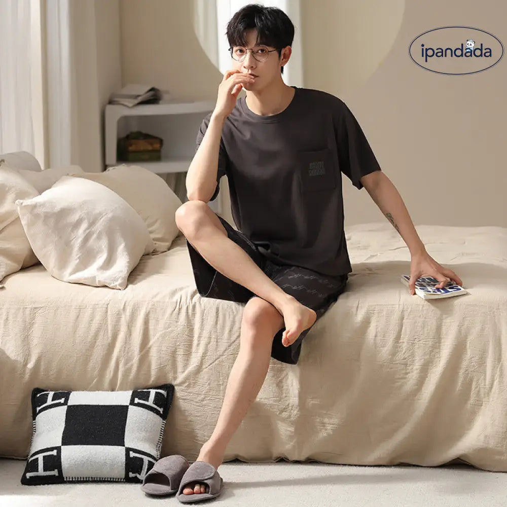 ID1730 カップル用 モダール ひんやりパジャマ レディース 胸当て付きストラップワンピース＆ メンズ 半袖シャツ 韓国風 セクシー可愛い 涼感 家居着