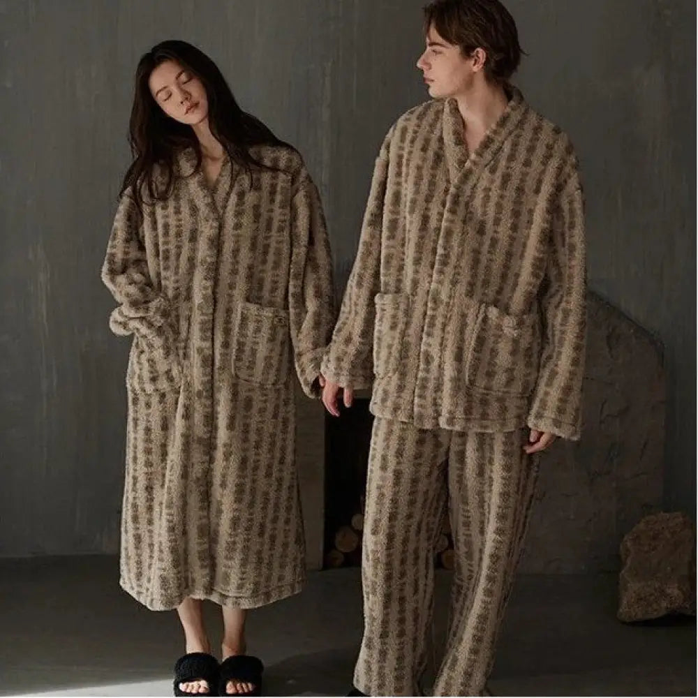 カップル用 パジャマ 秋冬 コーラルフリース 厚手 レディース フランネル 長袖 セット メンズ 冬 ID3650 写真通り / レディースＭ