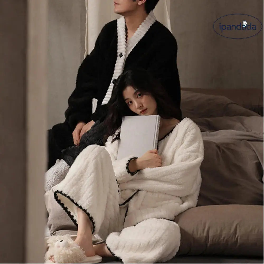 カップル用 パジャマ レディース 冬 新作 カーディガン 長袖 サンゴフリース 厚手 保温 メンズ ジュニア ルームウェア ID3711