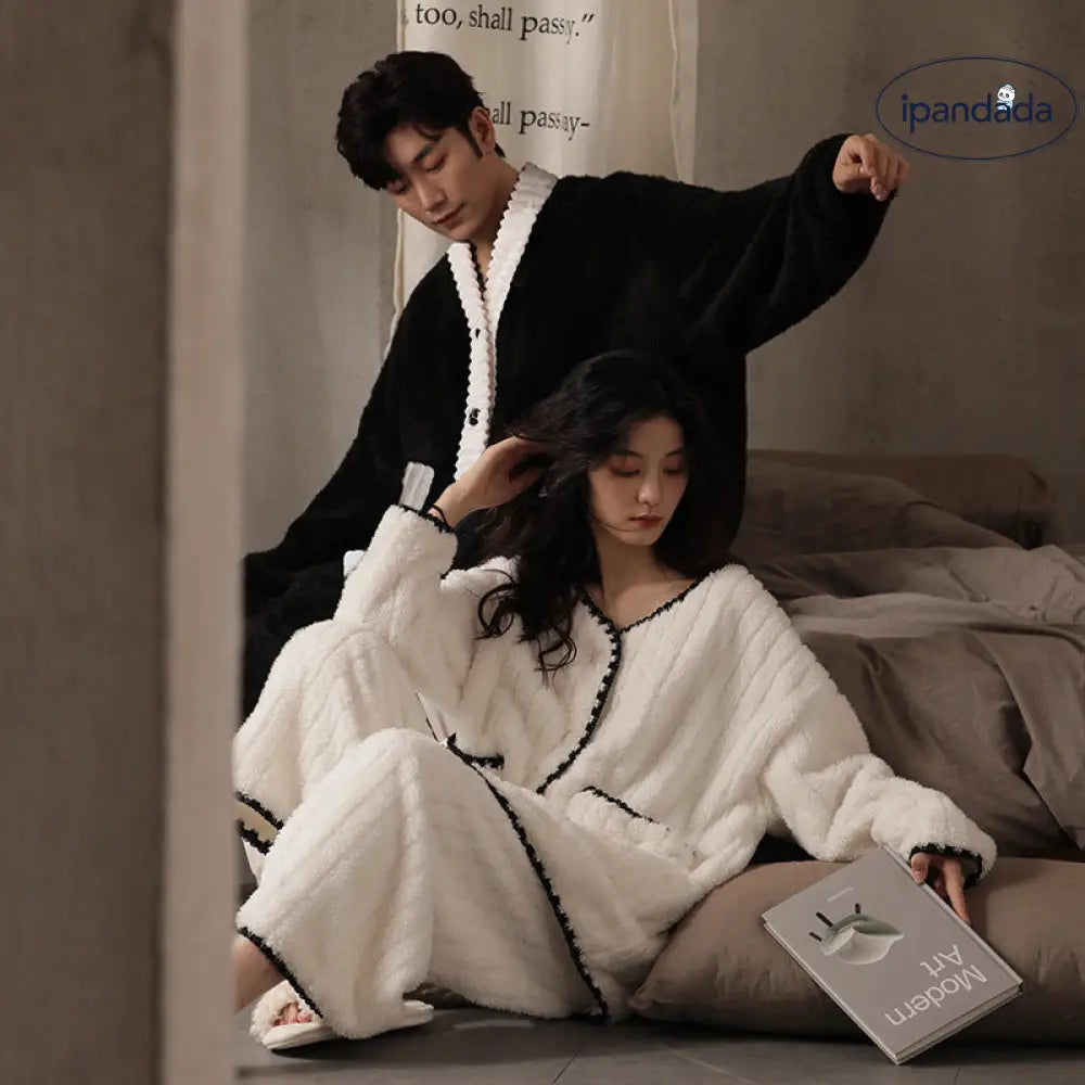 カップル用 パジャマ レディース 冬 新作 カーディガン 長袖 サンゴフリース 厚手 保温 メンズ ジュニア ルームウェア ID3711