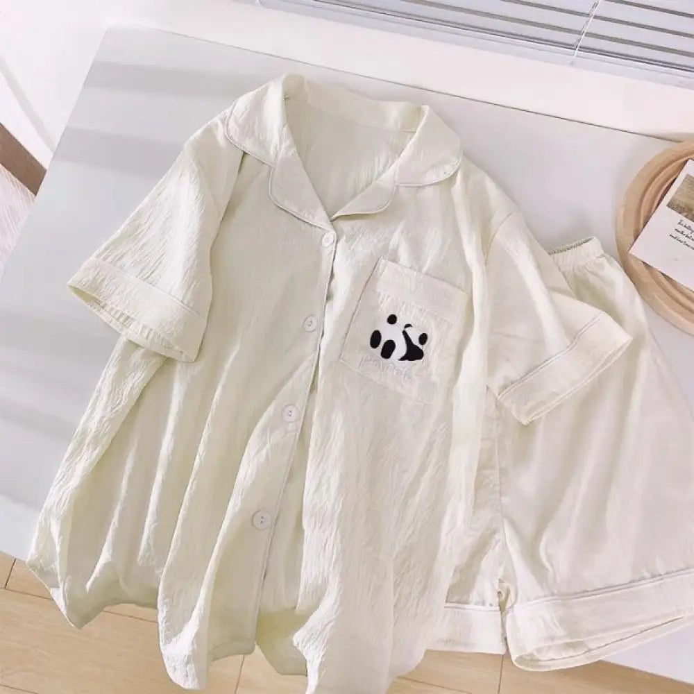 ID1663 カップル用 夏用 クラウドコットン パジャマセット メンズ＆レディース 半袖カーディガン シンプル 学生向け ゆったりサイズ アプリコット / レディースＭ カップル>セットアップ