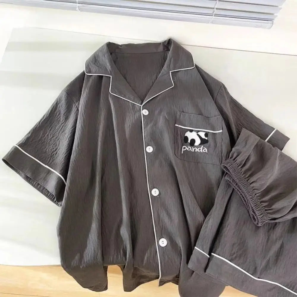 ID1663 カップル用 夏用 クラウドコットン パジャマセット メンズ＆レディース 半袖カーディガン シンプル 学生向け ゆったりサイズ グレー / メンズL カップル>セットアップ