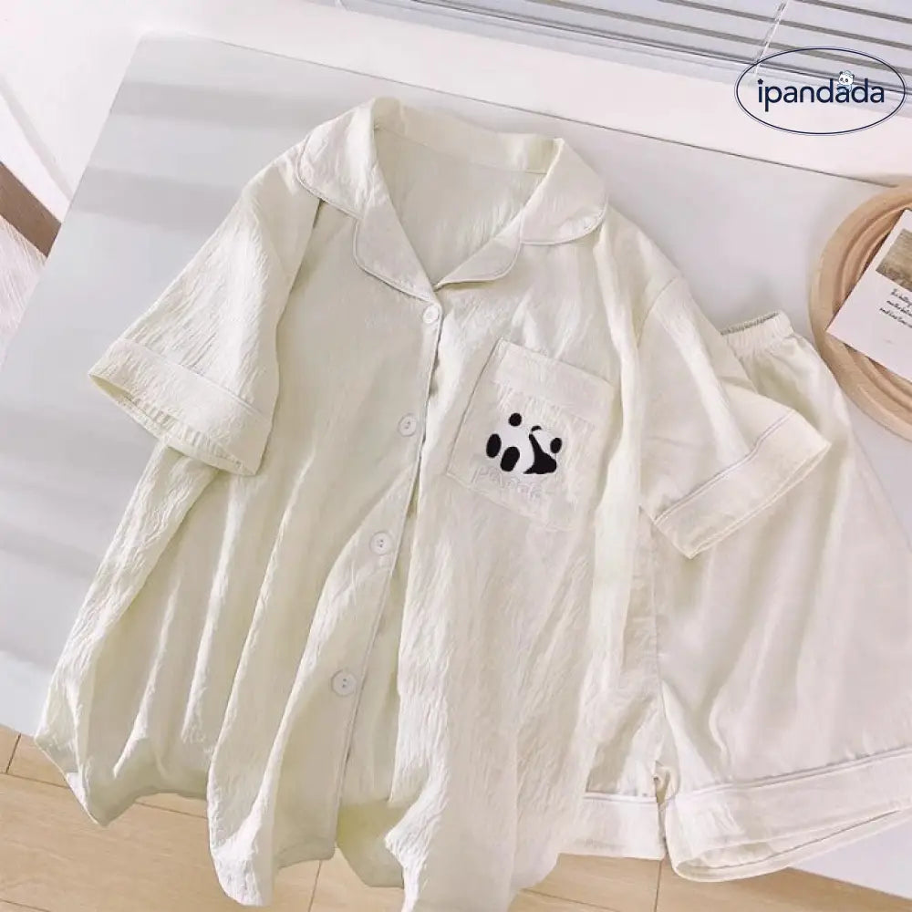 ID1663 カップル用 夏用 クラウドコットン パジャマセット メンズ＆レディース 半袖カーディガン シンプル 学生向け ゆったりサイズ