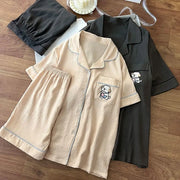 ID1663 カップル用 夏用 クラウドコットン パジャマセット メンズ＆レディース 半袖カーディガン シンプル 学生向け ゆったりサイズ