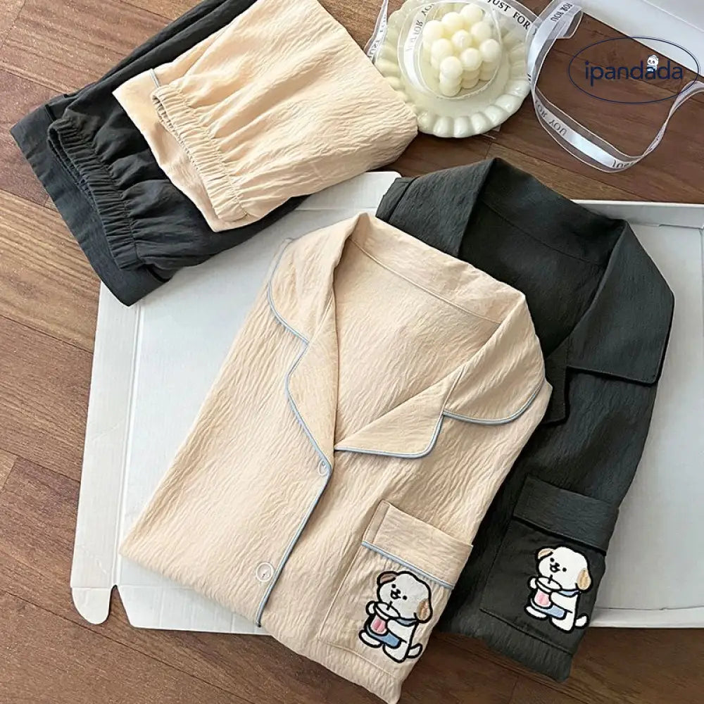 ID1663 カップル用 夏用 クラウドコットン パジャマセット メンズ＆レディース 半袖カーディガン シンプル 学生向け ゆったりサイズ