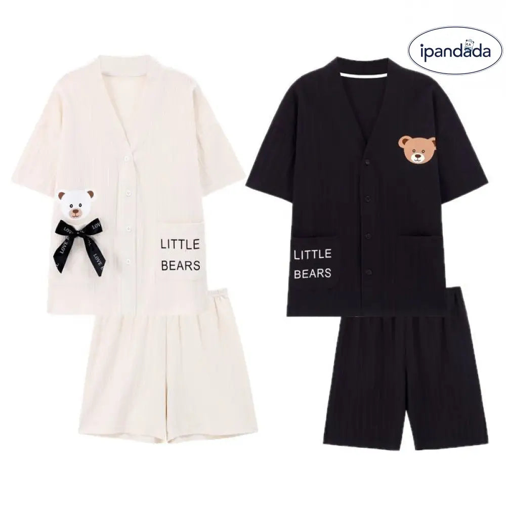 ID1032 カップル用パジャマ レディース 夏 ショートスリーブ 可愛い 韓国風 開襟 着物 スウィート セット 大きいサイズ メンズ ルーズ ルームウェア カップル＞セットアップ