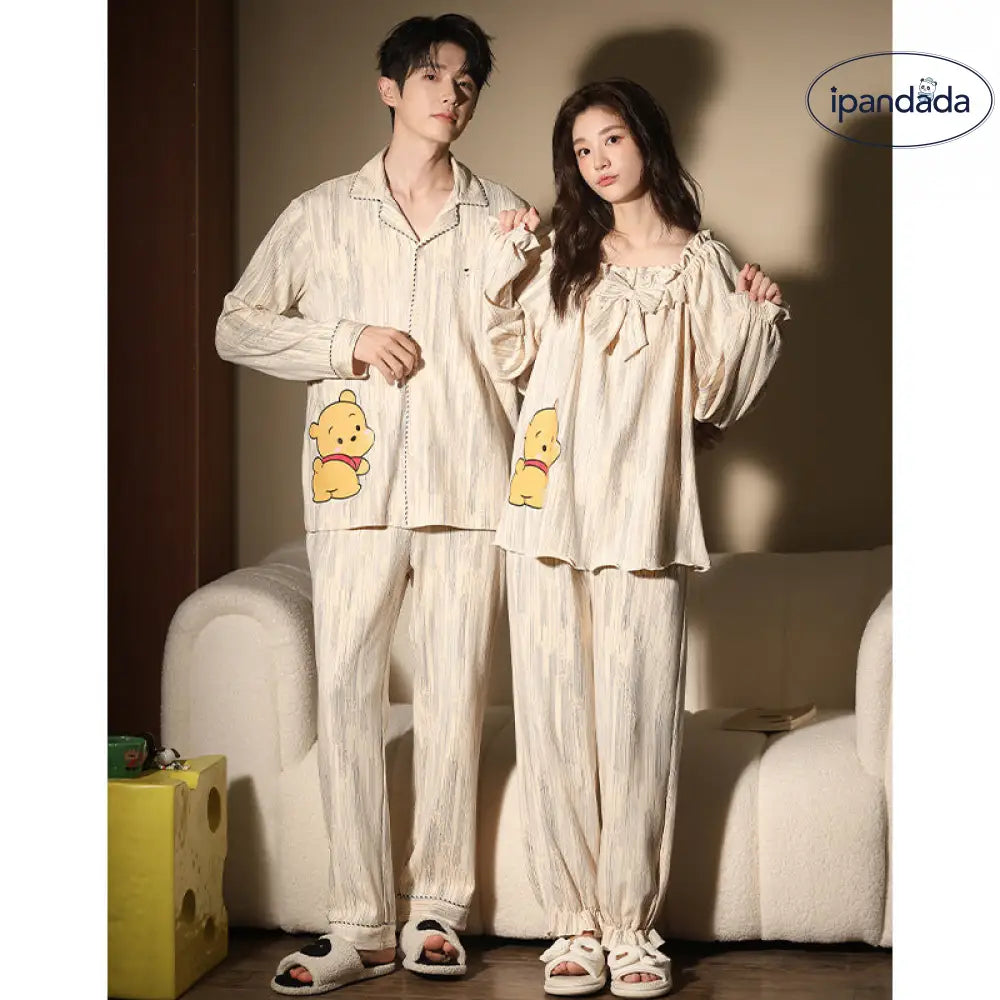 カップルパジャマ プーさん パジャマ セット 長袖 トップス&ボトムス ルームウェア 部屋着 カジュアル 柔らか 可愛い 春 秋 ゆったり 男女兼用 プレゼント ID4061