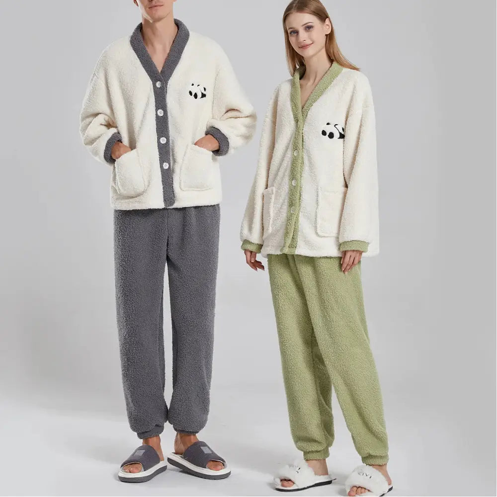 カップルパジャマ レディース 冬用 コーラルフリース 厚手 ルームウェア フェルト カートゥーン パンダ カップル パジャマ セット カップル クリスマス ギフト ID3574 コーディネート＞ペアルック