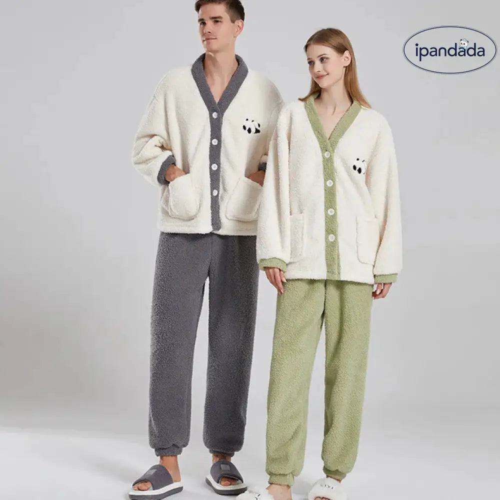 カップルパジャマ レディース 冬用 コーラルフリース 厚手 ルームウェア フェルト カートゥーン パンダ カップル パジャマ セット カップル クリスマス ギフト ID3574 コーディネート＞ペアルック