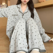 カートゥーン グレー キャット クロー コットン かわいい おしゃれ パジャマ 女性 春秋 新作 韓国風 薄手 ルームウェア セット ID4363 グレー / M レディース＞セットアップ