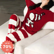 カートゥーン かわいい フリース パジャマ 女性用 秋冬用 厚手 ルームウェアセット ID3699 レッド / フリー