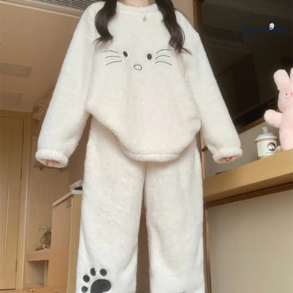 カートゥーン かわいい フリース パジャマ レディース 秋冬用 コーラルフリース 保温 厚手 ルームウェア セットアップ ID3510